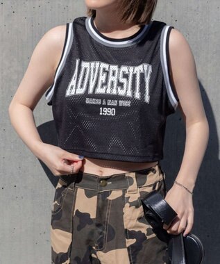 WEGO ロゴプリントメッシュタンク ブラック