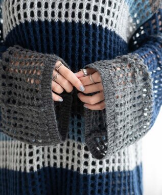 WEGO ビッグメッシュニットプルオーバー ブルー