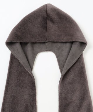 自由区 エコミンクフード付き ストール ダークブラウン系