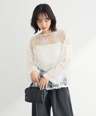 Green Parks チュールレイヤードブラウス White