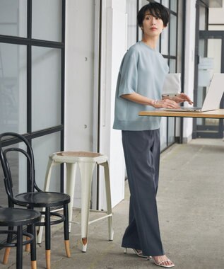 ICB 【新色追加・洗える】 FluidBackSatin Tブラウス ジェイドグレー系