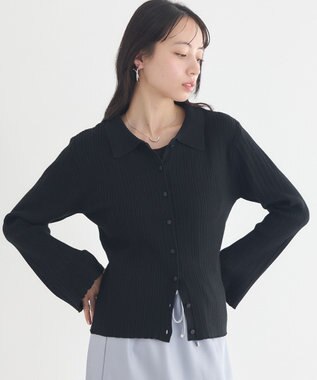 earth music&ecology レギュラーカラーニットカーディガン Black