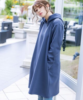 Tiaclasse 【洗える】ソフトボンディングパーカーチュニック ブルー