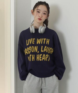 WEGO レタリングニットプルオーバー ネイビー