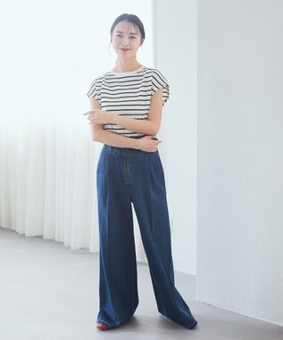 earth music&ecology 【接触冷感/洗濯機可】フレンチＴ Border Ivory