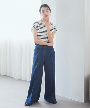 earth music&ecology 【接触冷感/洗濯機可】フレンチＴ Border Ivory