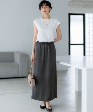 23区 L 【洗える】コンパクトヤーン フレンチスリーブ Tシャツ ホワイト系