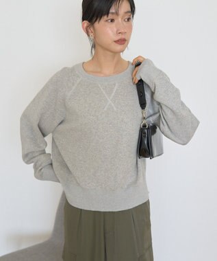 AMERICAN HOLIC ソフトコットンスウェットライクニットトップス 杢グレー