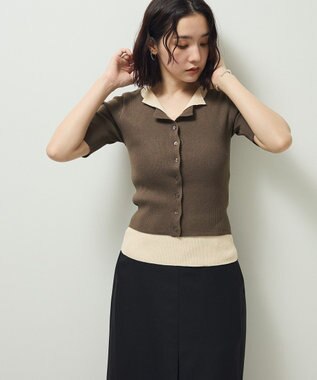 Green Parks ・Ｐｅｔｉｔ　Ｆｌｅｕｒ　バイカラーレイヤードニット Brown