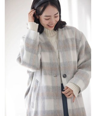 Green Parks コクーンシルエットチェックシャギーコート Gray