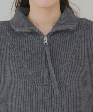 Tiaclasse 【洗える】ハーフジップリブニットワンピース チャコールグレー