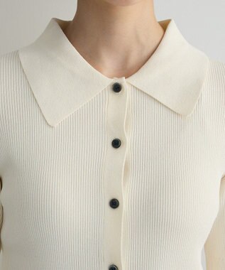 Green Parks ポロ襟5分袖リブニット Off White