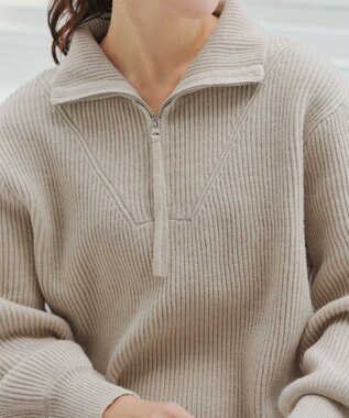 Tiaclasse 【洗える】ハーフジップリブニットワンピース グレージュ