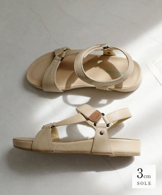 Pointer 天然皮革 本革ストラップサンダル ベージュ