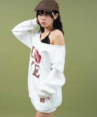 WEGO レオパードロゴオフショルSWT ホワイト