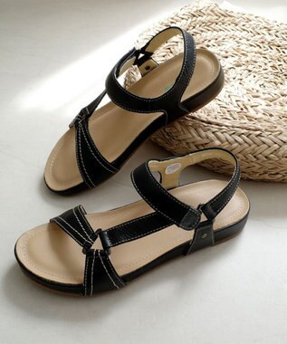 Pointer 天然皮革 本革ストラップサンダル ブラック