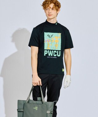 PW CIRCULUS 【UV遮蔽率99% UVカット / 速乾 / ストレッチ】【GOLF OUT掲載】【MEN】アニマルグラフィックモックネックT ゴルフ ブラック系