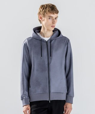 JOSEPH HOMME 新素材【ストレッチ/光沢感】レザーライクジャージーコンビ　フーディー