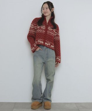 WEGO ノルディックZIPニット レッド