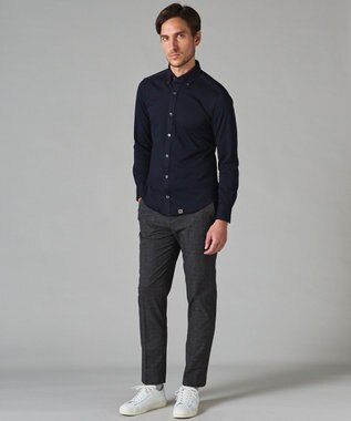 GOTAIRIKU 胸ポケット付にアップデート【吸水速乾/ストレッチ】クールマックス鹿の子 ビズシャツ_ボタンダウン ネイビー系