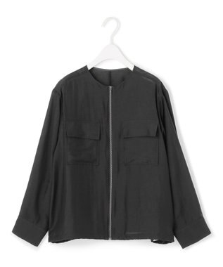 ICB L 【洗える】リヨセルナイロンワッシャー ノーカラーブルゾン ブラック系