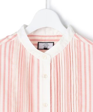 J.PRESS YORK STREET 【WOMEN】ピンタック バンドカラーストライプブラウス ピンク系1