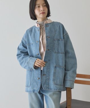 AMERICAN HOLIC ノーカラーデニムカバーオール Light Indigo