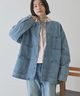 AMERICAN HOLIC ノーカラーデニムカバーオール Light Indigo