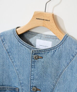 AMERICAN HOLIC ノーカラーデニムカバーオール Light Indigo
