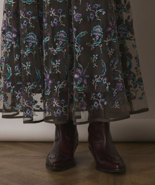 GRACE CONTINENTAL サラサ刺繍チュールスカート カーキ