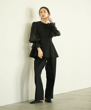 #Newans シアースリーブブラウス ブラック