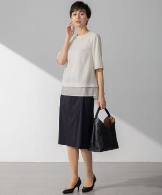 23区 【吸水速乾/UVカット/接触冷感】ストレッチジョーゼット シアーコンビ カットソー ベージュ系