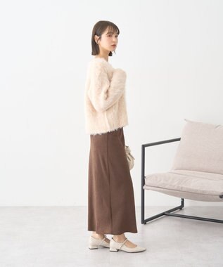 earth music&ecology クルーネックシャギーカーディガン ライトベージュ