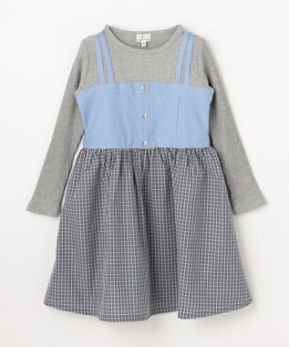 組曲 KIDS 【110-140㎝】 チェックドッキング ワンピース サックスブルー