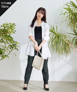 Tiaclasse 【洗える】フレアシャツチュニックブラウス オフホワイト