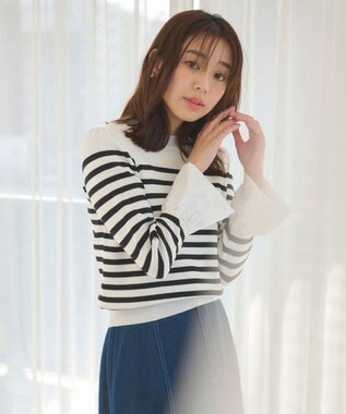 Feroux 【洗える】袖フレアニット プルオーバー ホワイト系1