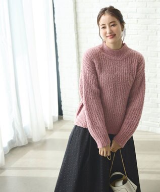 ANY SIS 【洗える】ブークレースパンコール ニット ピンク