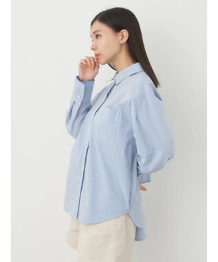 earth music&ecology パールボタンシャツ Stripe Blue