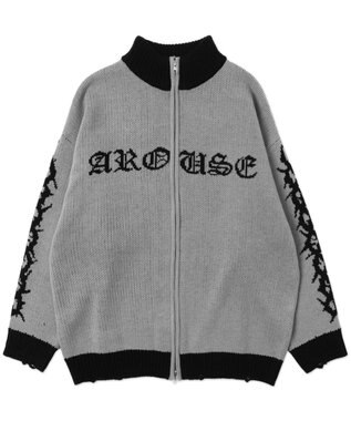 WEGO クロスダメージニットBIGブルゾン グレー