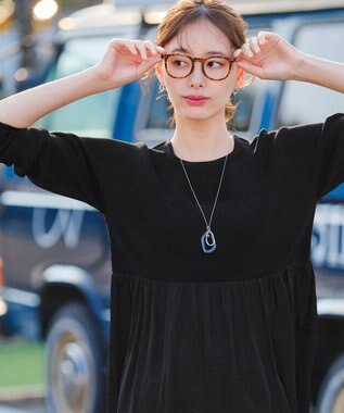 Tiaclasse L ヴィンテージサテンドッキングニットチュニック ブラック