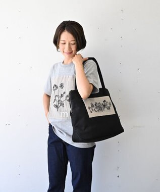 AND WOOL スミレの押し花刺繍バッグ big size ブラック