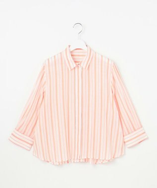 自由区 【ドラマ「明日はもっと いい日になる」着用】【接触冷感・吸水速乾・洗える】ナチュラルリネンクロップド丈 シャツ ホワイト×オレンジ