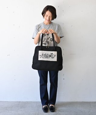 AND WOOL スミレの押し花刺繍バッグ big size ブラック