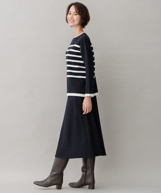 自由区 L 【洗える】コットンカシミヤ ボーダーニット ネイビー系1