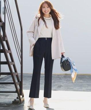 ANY SIS 褒めらレディストレッチ セミフレア テーパードパンツ ネイビー