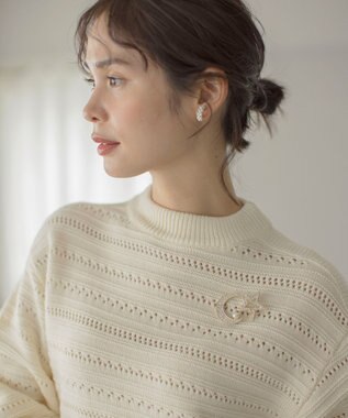 組曲 L 【WEB限定カラーあり】透かし編みバルキーボーダー柄ニット アイボリー系