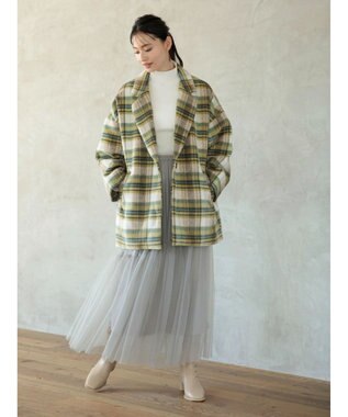 Green Parks ・ＥＬＥＮＣＡＲＥ　ＤＵＥ　シャギーチェックミドルコート Yellow