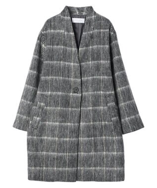 Green Parks コクーンシルエットチェックシャギーコート Black