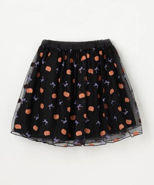 ANY KIDS ラメチュールフレアスカート ブラック×カボチャ