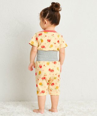 MIKI HOUSE HOT BISCUITS 【80-120cm】 フルーツ柄 腹巻き付き 天竺素材 半袖パジャマ 黄